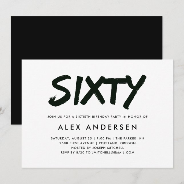Invitation Marqueur moderne | Soixantième anniversaire noir e (Devant / Derrière)