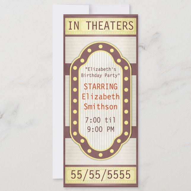 Invitation Marquise de la fête d'anniversaire du cinéma (Devant)