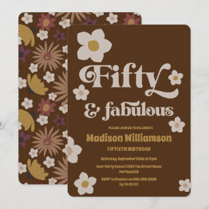 Invitation Marron Chocolat Rétro Boho 50 ans & Fabulux Annive