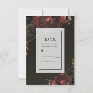 Invitation Marron Humeur Sombre Floral Or Vert RSVP Réponse