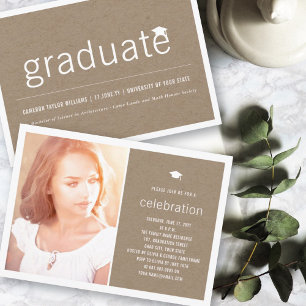Invitation Marron Kraft Simple Photo de Diplômé Fête de Remis