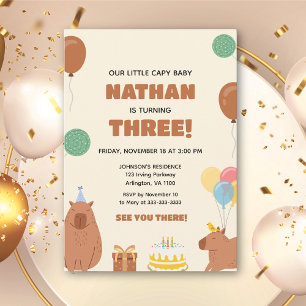 Invitation Marron Petit Capy Bébé Capybara Enfants Amusant An