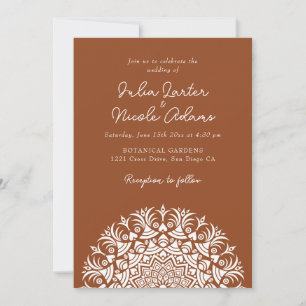 Invitation Marron Selle Cuivre Brûlé Mandala Abstrait Mariage