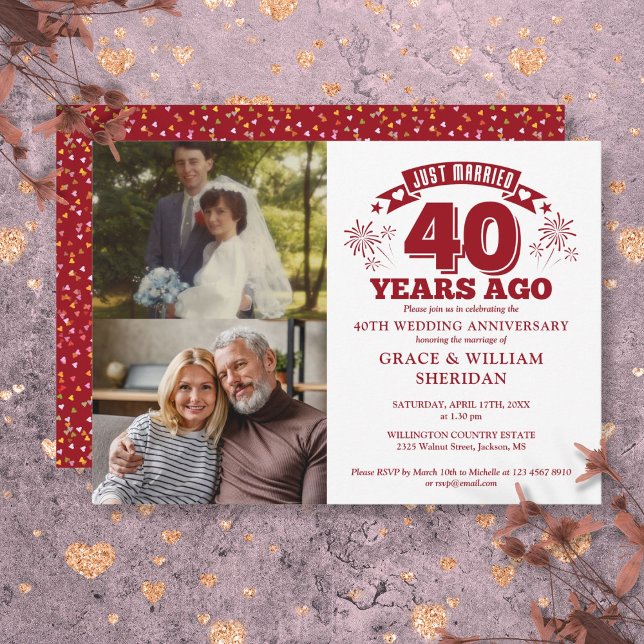 Invitation Marry Ruby 40e anniversaire de Mariage 2 Photo (Just Married Ruby 40th Wedding Anniversary 2 Photo Invitation)