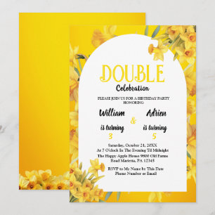 Invitation Mars naissance Daffodil Double fête Anniversaire