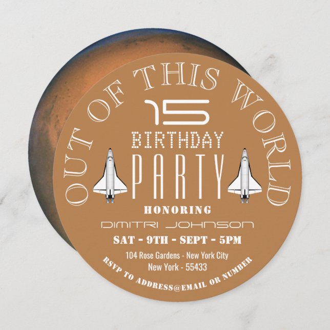 Invitation Mars, navette spatiale fête d'anniversaire (Devant / Derrière)