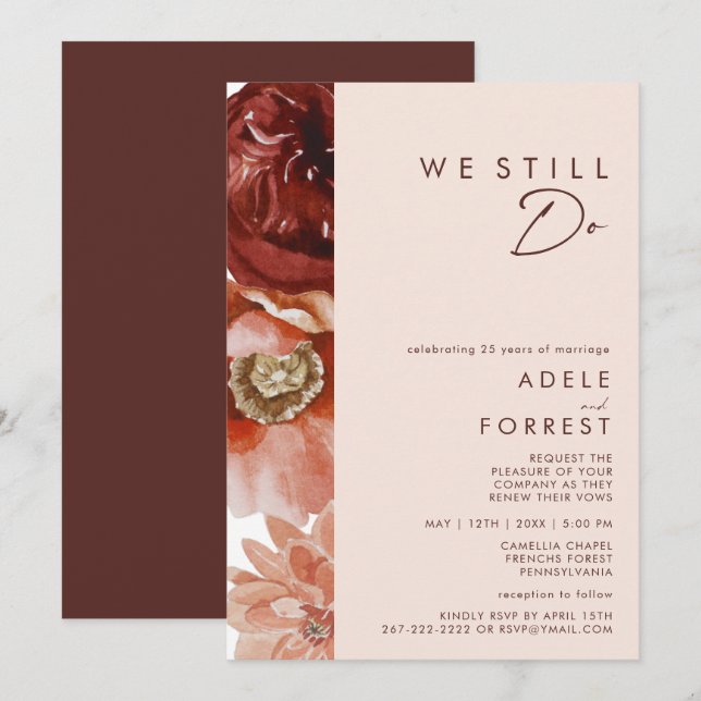Invitation Marsala Autumn Floral | Blush Nous Continuons À Re (Devant / Derrière)