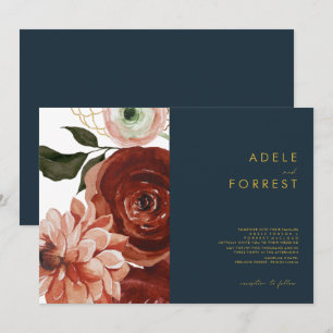 Invitation Marsala Autumn Floral   Mariage horizontal de la m