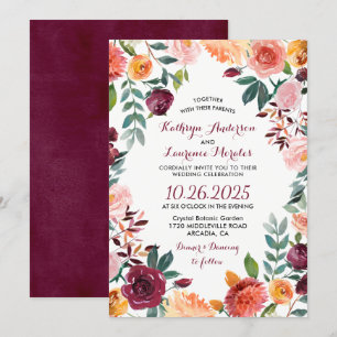 Invitation Marsala Blush rose Mariage de fleurs botaniques