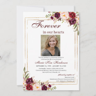 Invitation Marsala Boho Gold Memorial Service funéraire Photo