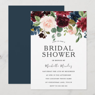 Invitation Marsala Bordeaux Fleurs Aquarelle Enterrement de V