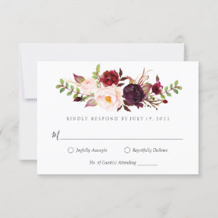 Invitation Marsala bordeaux mariage floral RSVP