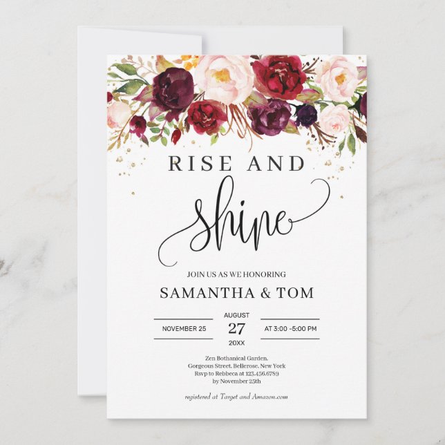 Invitation Marsala bordeaux rose flou floral lever et resplen (Devant)