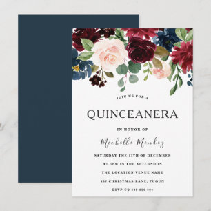 Invitation Marsala Bourgogne Aquarelle Fleurs Quinceanera