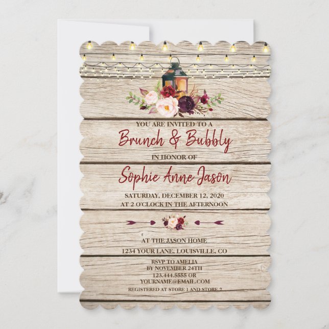 Invitation Marsala Bourgogne Fleur Brunch & Bubbly (Devant)