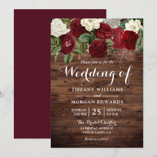 Invitation Marsala Bourgogne Russe Roses Rouges Mariage