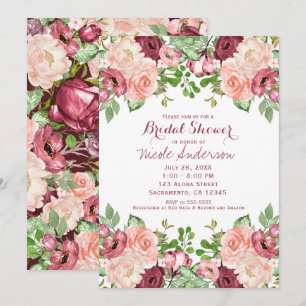 Invitation Marsala Bourgogne Rustique Floral Glam Robe de Mar