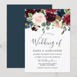 Invitation Marsala Bourgogne Vin Rouge Mariage Floral Invitat