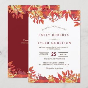 Invitation Marsala Brown Bourgogne Floral Mariage de automne