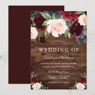 Invitation Marsala Burgundy Rouge & Blush Russe Mariage