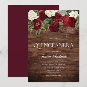 Invitation Marsala Burgundy Russe Rose Quinceanera Party