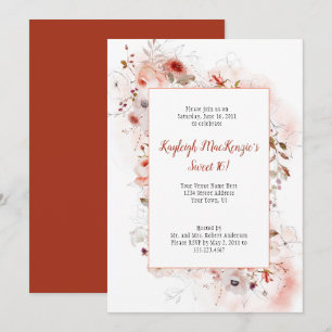 Invitation Marsala Burgundy Terracotta Floral Sweet 16