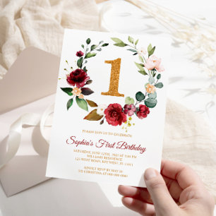Invitation Marsala & Burgundy Wreath Premier anniversaire