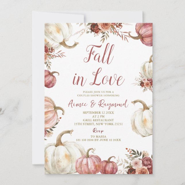 Invitation Marsala Citrouille Chute En Amour Couple Douche (Devant)