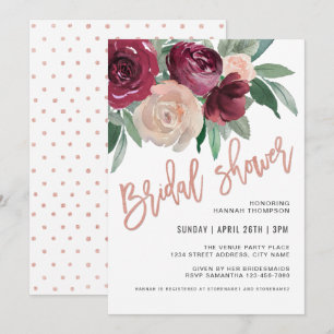 Invitation Marsala et Fête des mariées florale rose pâle