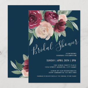Invitation Marsala et Fête des mariées florale rose pâle