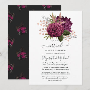 Invitation Marsala et Rose Gold Floral Mariage virtuel