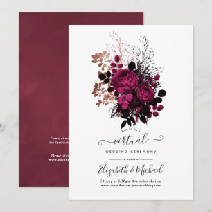 Invitation Marsala et Rose Gold Floral Mariage virtuel