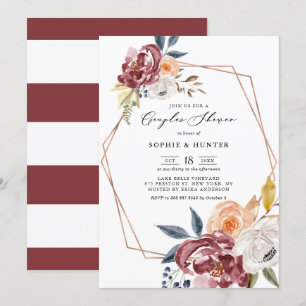 Invitation Marsala Fleurs d'automne Couples géométriques Douc