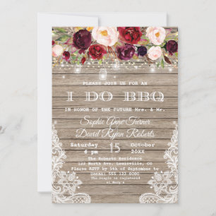 Invitation Marsala Floral Bois Mason Lumières Jar I DO BBQ