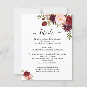 Invitation Marsala Floral Romantique Boho Chic Insert Card