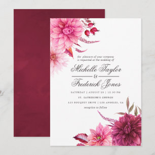Invitation Marsala - Mariage d'automne Bordeaux et rose