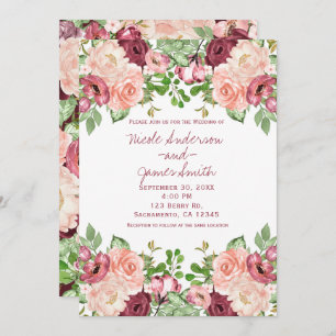 Invitation Marsala Maroon Bourgogne Rustique Floral Mariage