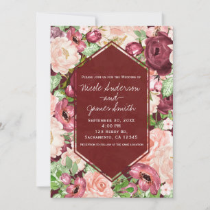 Invitation Marsala Maroon Bourgogne Rustique Floral Mariage