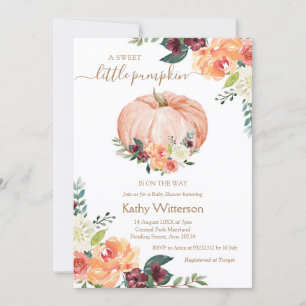 Invitation Marsala Orange Citrouille Floral Baby shower