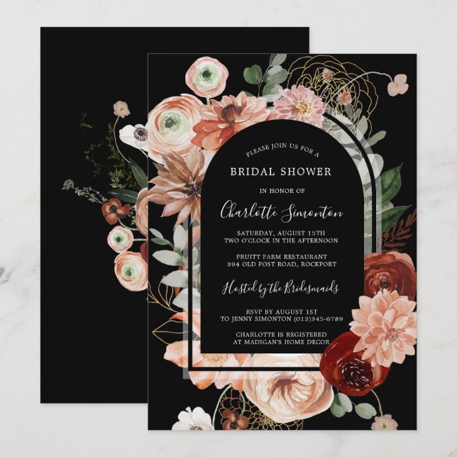 Invitation Marsala Pink Terracotta Fête des mariées florale (Devant / Derrière)