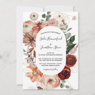 Invitation Marsala Pink Terracotta Orange Floral Mariage