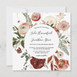 Invitation Marsala Pink Terracotta Orange Floral Mariage Inv