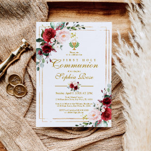Invitation Marsala Rose & Gold Chalice Première Communion Sai