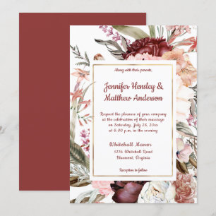 Invitation Marsala Sandy Peach Dusty Rose Floral Mariage