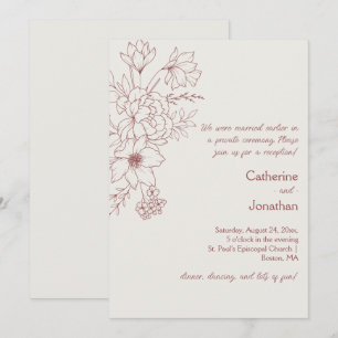 Invitation Marsala Vintage Ligne Dessinée Florale Réception