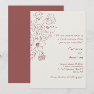 Invitation Marsala Vintage Line Drawn Floral Reception