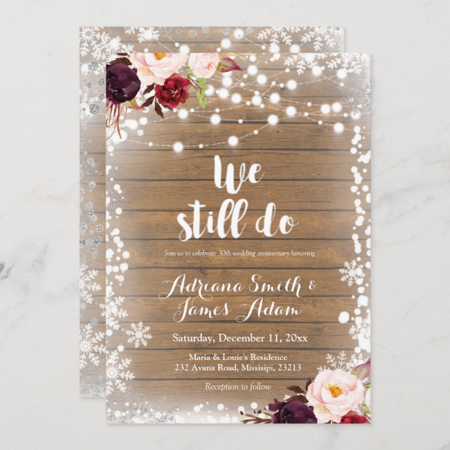 Invitation Marsala Winter Snowflakes Mariage Anniversaire (Devant / Derrière)