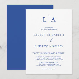Invitation Marseille Bleu Monogramme Simple minimaliste Maria