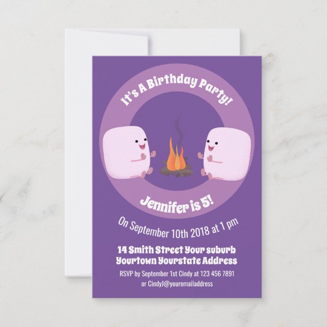 Invitation Marshmallows mignons roses par dessin animé sur le (Devant)