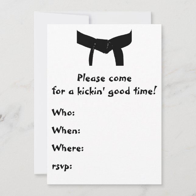 Invitation Martial Arts Black Belt Anniversaire Fête Invitati (Devant)